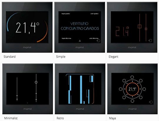 Les 6 thèmes d'affichage de la température sur l'écran du thermostat connecté Smart Momit