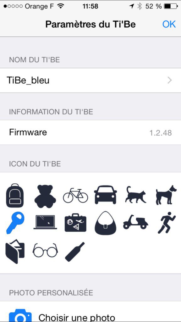 Interface application mobile du TiBe Connect